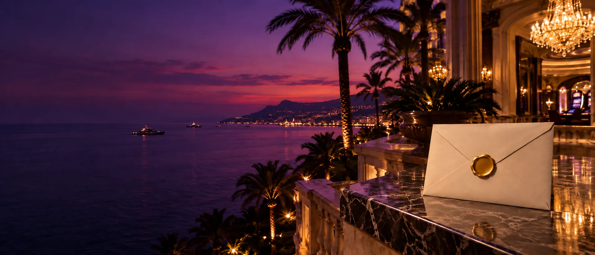 A sealed envelope with a gold wax seal on a marble terrace ledge, standing in for this guide's sealed-tight privacy note