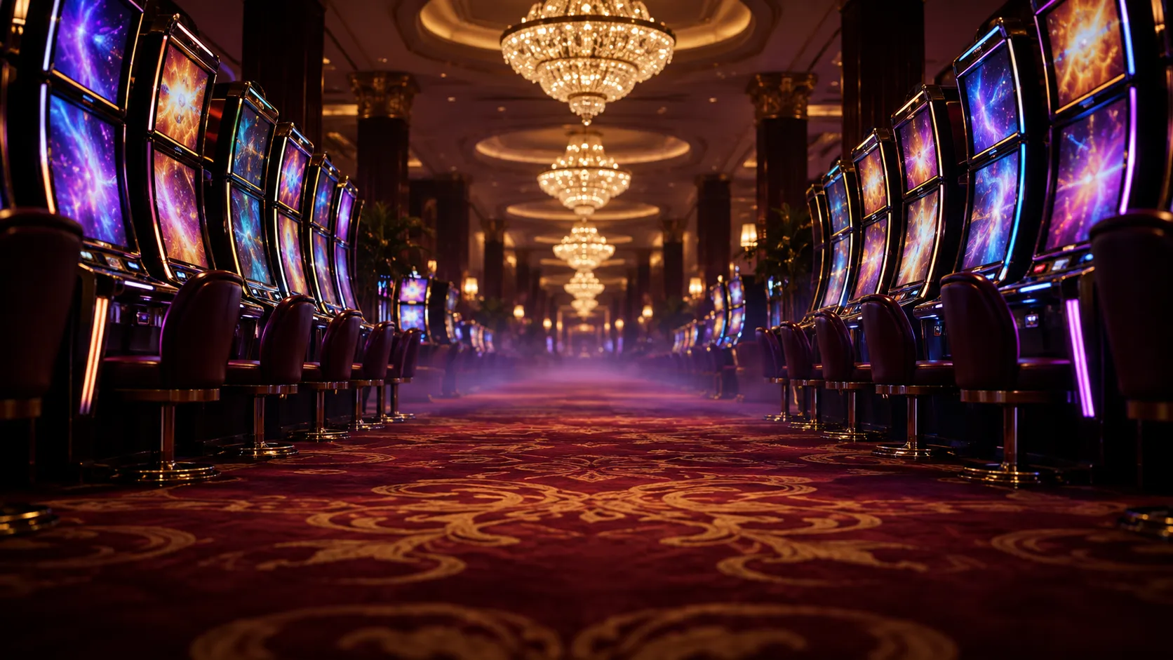 Empty luxury game hall styled to match the Here2Win Casino floor