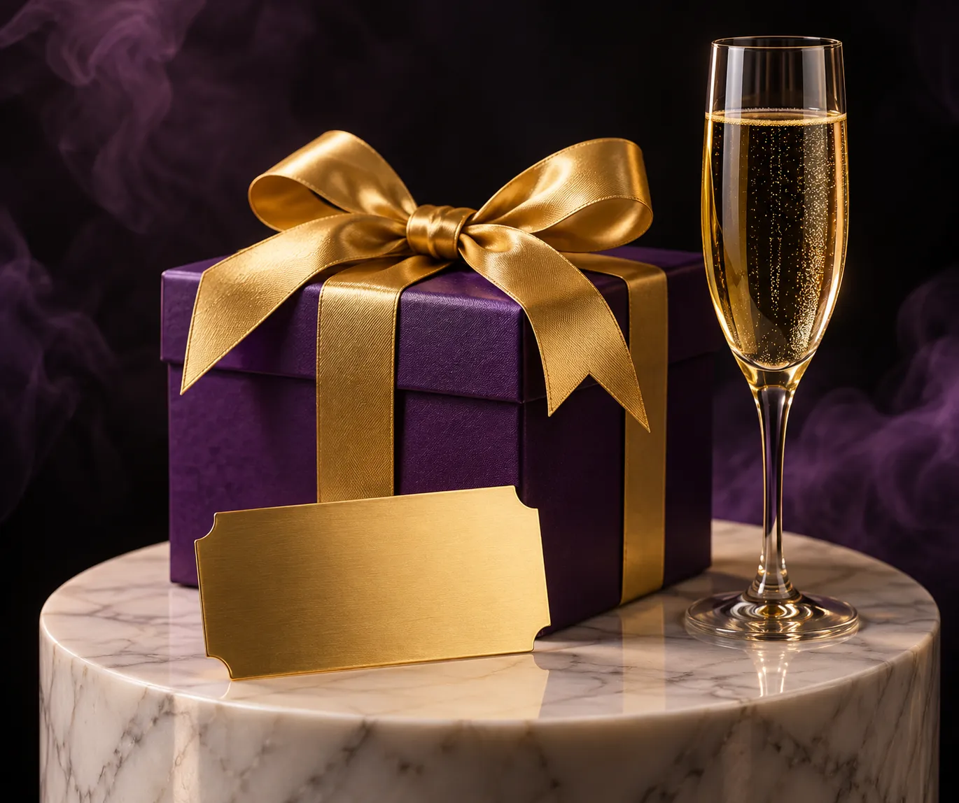 Gift box and entry ticket staged on a pedestal for the Here2Win Casino bonus